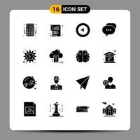 Pictogram Set of 16 Simple Solid Glyphs of time gear map bubble conversation Editable Vector Design Elements