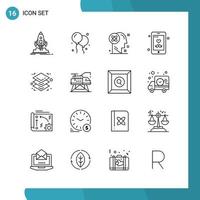 Vector Pack of 16 Outline Symbols Line Style Icon Set on White Background for Web and Mobile