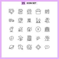 conjunto de 25 iconos modernos de la interfaz de usuario signos de símbolos para la educación de entrega nota de alimentos caja de herramientas elementos de diseño vectorial editables vector