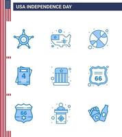 Modern Set of 9 Blues and symbols on USA Independence Day such as kids circus basketball wedding invitation Editable USA Day Vector Design Elements