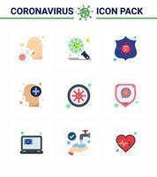 9 color plano coronavirus enfermedad y prevención vector icono médico cerebro protección virus salvaguardia viral coronavirus 2019nov enfermedad vector elementos de diseño