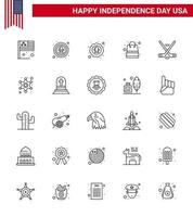 4th July USA Happy Independence Day Icon Symbols Group of 25 Modern Lines of men sport badge ice sport shop Editable USA Day Vector Design Elements