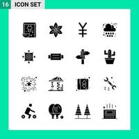 Pack of 16 Solid Style Icon Set. Glyph Symbols for print. Creative Signs Isolated on White Background. 16 Icon Set. vector