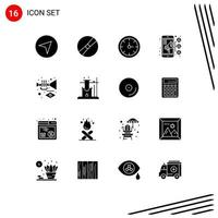 Universal Icon Symbols Group of 16 Modern Solid Glyphs of music contact alarm teamwork connection Editable Vector Design Elements