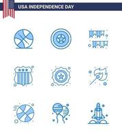 Set of 9 Modern Blues pack on USA Independence Day security usa police american day investigating party Editable USA Day Vector Design Elements