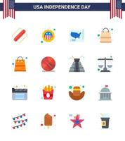 16 iconos creativos de EE. UU. Signos de independencia modernos y símbolos del 4 de julio de paquetes de mapas de tiendas de pelota bolsa editable elementos de diseño de vectores del día de EE. UU.