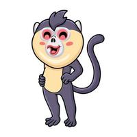 Cute little snub nosed monkey cartoon standing vector