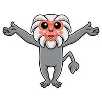 linda pequeña caricatura de mono hamadryad levantando las manos vector