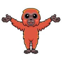 Cute little orangutan cartoon raising hands vector