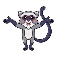 linda caricatura de mono samango levantando las manos vector