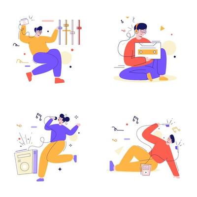 Set of Music and Media Flat Illustrations