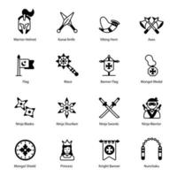 Pack of Weapons and Tools Solid Icons vector