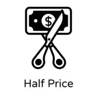 An icon of half price in modern glyph style vector