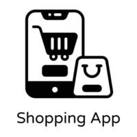 A mobile shopping denoting online shopping icon in glyph design vector