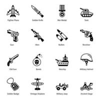 paquete de iconos sólidos de herramientas militares vector