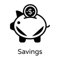 Coin inside piggy bank, glyph icon of savings vector