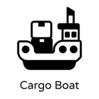 icono sólido de barco de carga de glifo de moda vector