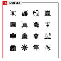 Mobile Interface Solid Glyph Set of 16 Pictograms of shop discount kiwi server database Editable Vector Design Elements
