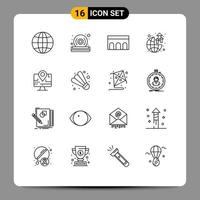 Modern Set of 16 Outlines Pictograph of map profit architecture world global Editable Vector Design Elements