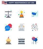 Big Pack of 9 USA Happy Independence Day USA Vector Flats and Editable Symbols of greeting email states chat bubble usa Editable USA Day Vector Design Elements