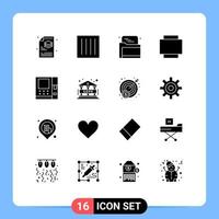 Universal Icon Symbols Group of 16 Modern Solid Glyphs of money atm laundry rotate data Editable Vector Design Elements