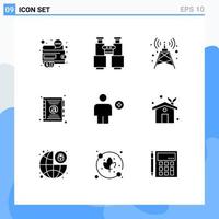 Set of 9 Commercial Solid Glyphs pack for body contact explore book tower Editable Vector Design Elements