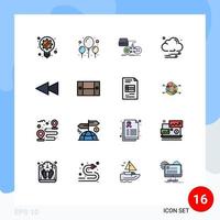 16 Universal Flat Color Filled Line Signs Symbols of cabinet backward game weather cloud Editable Creative Vector Design Elements