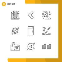 User Interface Pack of 9 Basic Outlines of home fridge market appliances drum Editable Vector Design Elements