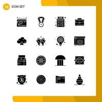 Set of 16 Vector Solid Glyphs on Grid for dua alert fire cloud briefcase Editable Vector Design Elements