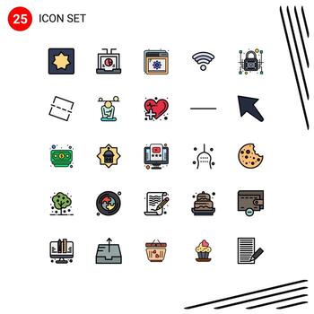 paquete de interfaz de usuario de 25 colores planos básicos de línea rellena de datos configuración inalámbrica seo wifi elementos de diseño vectorial editables vector