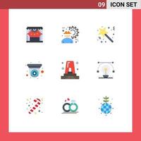 Modern Set of 9 Flat Colors Pictograph of security camera cctv gear camera surprise Editable Vector Design Elements