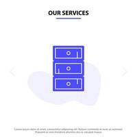 Our Services Safe Cabinet Closet Cupboard Solid Glyph Icon Web card Template vector