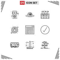 Modern Set of 9 Outlines and symbols such as check online life internet switch Editable Vector Design Elements