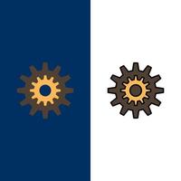Settings Cog Gear Production System Wheel Work  Icons Flat and Line Filled Icon Set Vector Blue Background