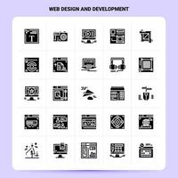 sólido 25 conjunto de iconos de diseño y desarrollo web diseño de estilo de glifo vectorial conjunto de iconos negros diseño de ideas de negocios web y móviles ilustración vectorial vector