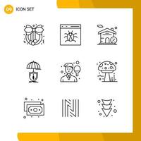 9 Icon Set. Line Style Icon Pack. Outline Symbols isolated on White Backgound for Responsive Website Designing. vector