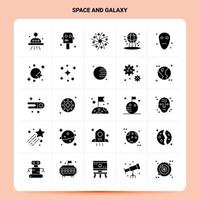 conjunto de iconos de espacio y galaxia sólidos 25 diseño de estilo de glifo vectorial conjunto de iconos negros diseño de ideas de negocios web y móviles ilustración vectorial vector