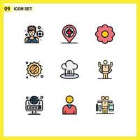 Set of 9 Modern UI Icons Symbols Signs for restaurant chef hat pot chef weather Editable Vector Design Elements