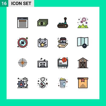 Flat Color Filled Line Pack of 16 Universal Symbols of cross success controller outstanding achievement Editable Creative Vector Design Elements