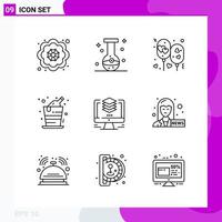 Line Icon set. Pack of 9 Outline Icons isolated on White Background for Web Print and Mobile. vector