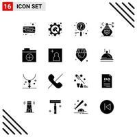 Pack of 16 creative Solid Glyphs of camera folder news add spray Editable Vector Design Elements