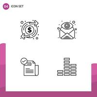 Mobile Interface Line Set of 4 Pictograms of growth check money eye feature Editable Vector Design Elements