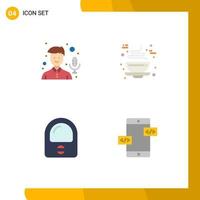 Set of 4 Modern UI Icons Symbols Signs for audio helmet recorder cup app development Editable Vector Design Elements