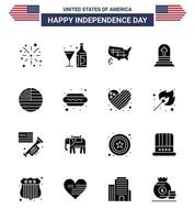 16 USA Solid Glyph Pack of Independence Day Signs and Symbols of american gravestone glass grave usa Editable USA Day Vector Design Elements