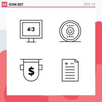 Stock Vector Icon Pack of 4 Line Signs and Symbols for aspect ratio currency computing power finance Editable Vector Design Elements