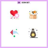 4 iconos planos universales establecidos para aplicaciones web y móviles cuadro de gestión de dirección de ubicación del corazón marketing elementos de diseño vectorial editables vector