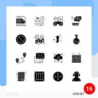 Universal Icon Symbols Group of 16 Modern Solid Glyphs of set ban console support conversation Editable Vector Design Elements