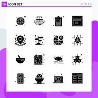 Set of 16 icons in solid style. Creative Glyph Symbols for Website Design and Mobile Apps. Simple Solid Icon Sign Isolated on White Background. 16 Icons. vector