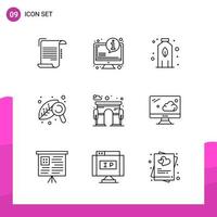 Outline Icon set. Pack of 9 Line Icons isolated on White Background for responsive Website Design Print and Mobile Applications. vector