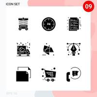 Vector Pack of 9 Icons in Solid Style. Creative Glyph Pack isolated on White Background for Web and Mobile.